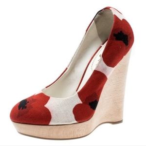 Saint Laurent Paris Maryna Poppy Printed Canvas Wedge Platform Pumps